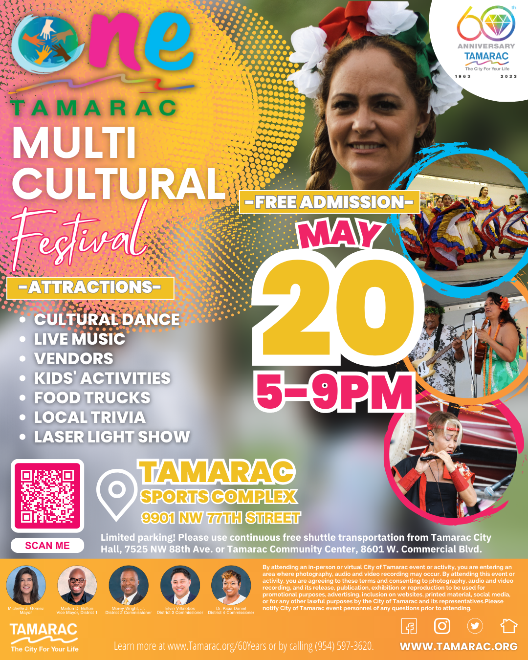 Flyer promoting One Tamarac for May 20, 2023, showing people dressed in cultural apparel