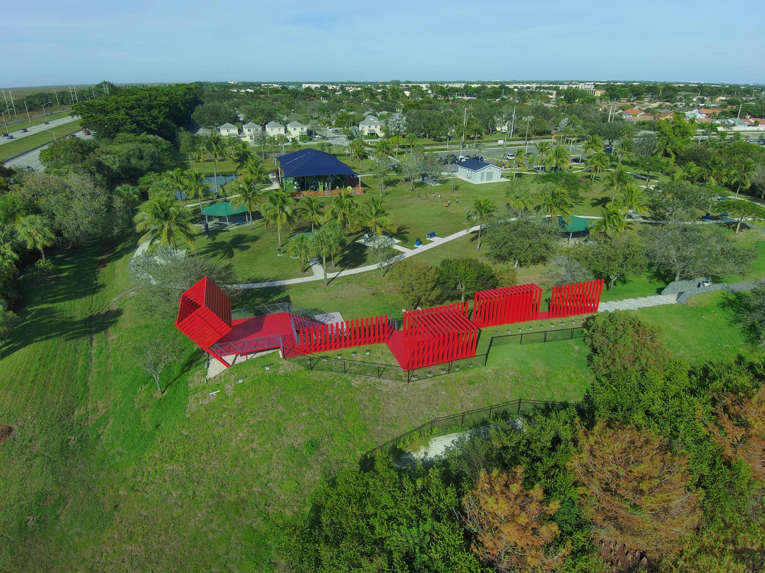 Red bridge on a Park