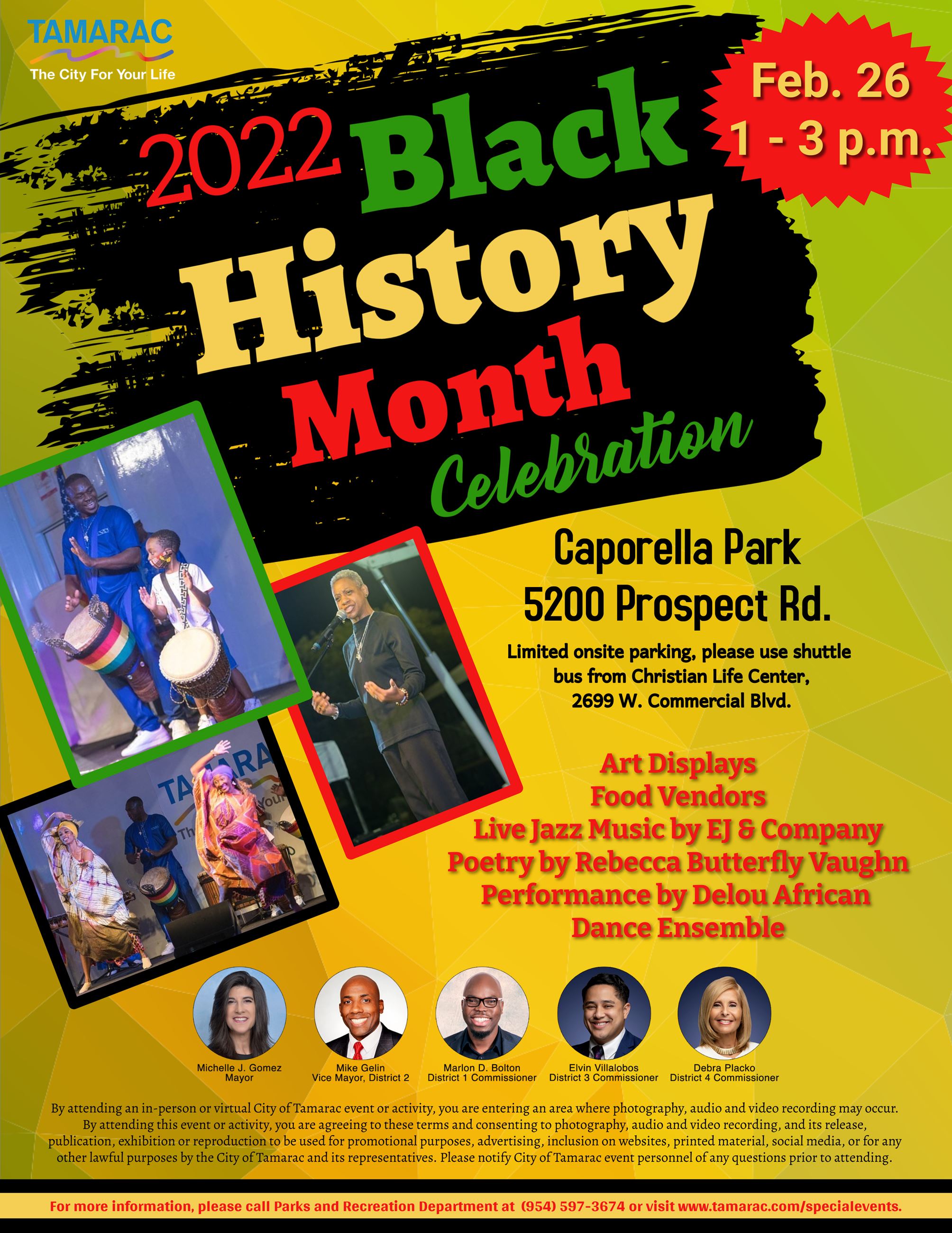 Flyer with images of African Dancers, African Drummers, poet Rebecca Butterfly Vaughn. 