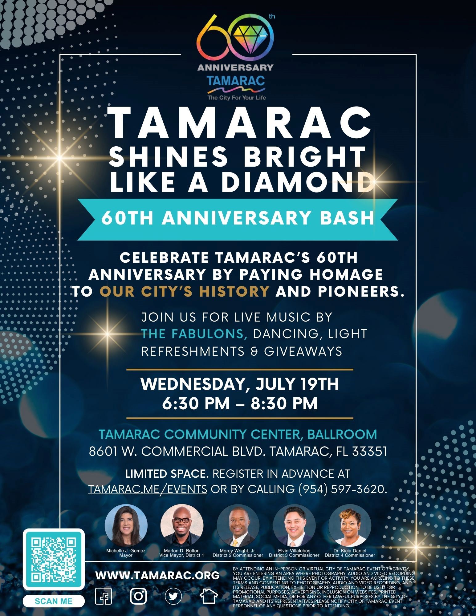 Sparkly diamonds and images of five people smiling full details on webpage