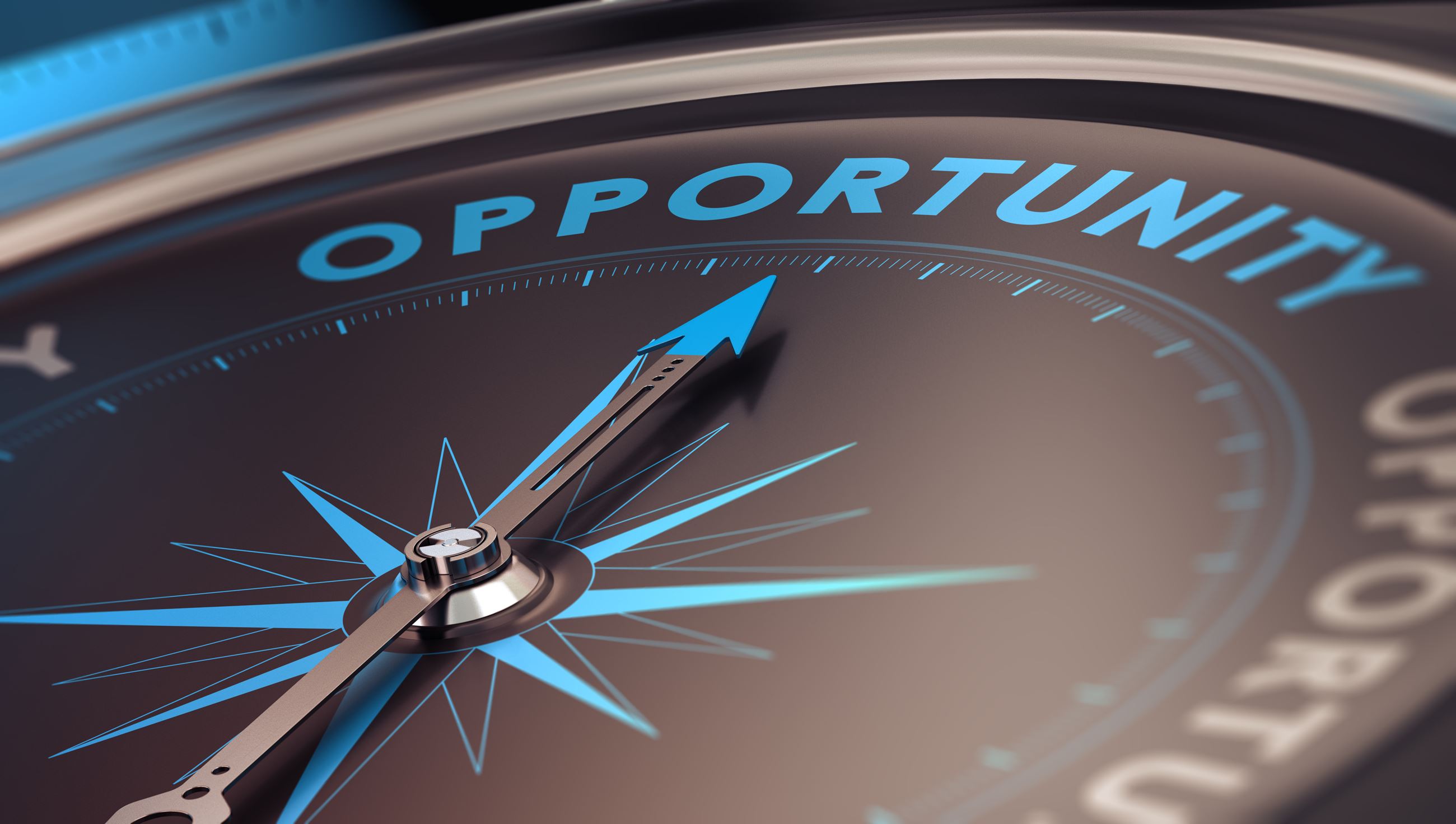 Compass with arrow pointing to the word opportunity